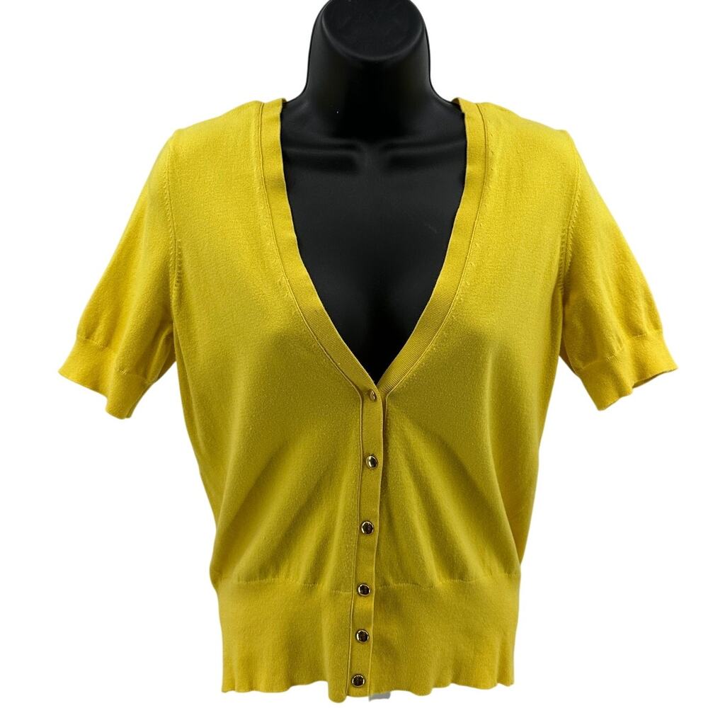 Banana Republic Cardigan Sweater SZ S Yellow Button Up V-Neck Short Sleeve Knit